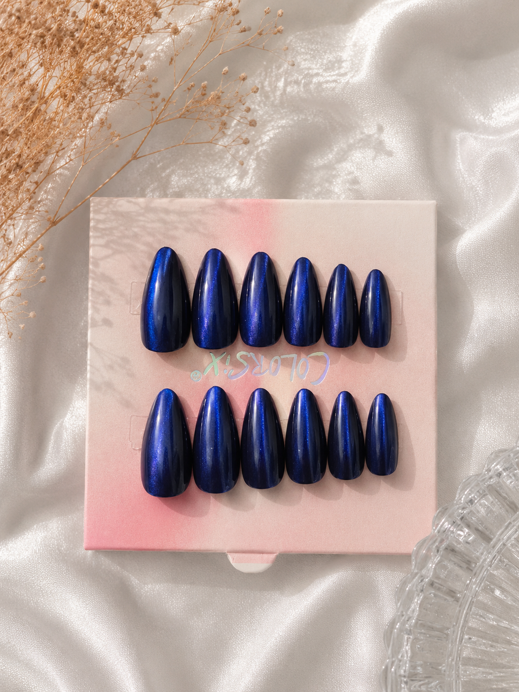 Midnight Blue Cat Eye Press-On Nails