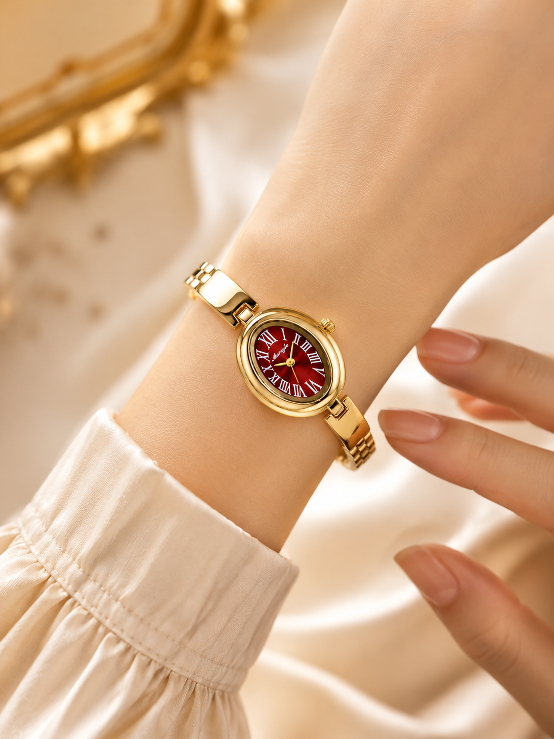 Gold-Tone Oval Bracelet Watch for Women