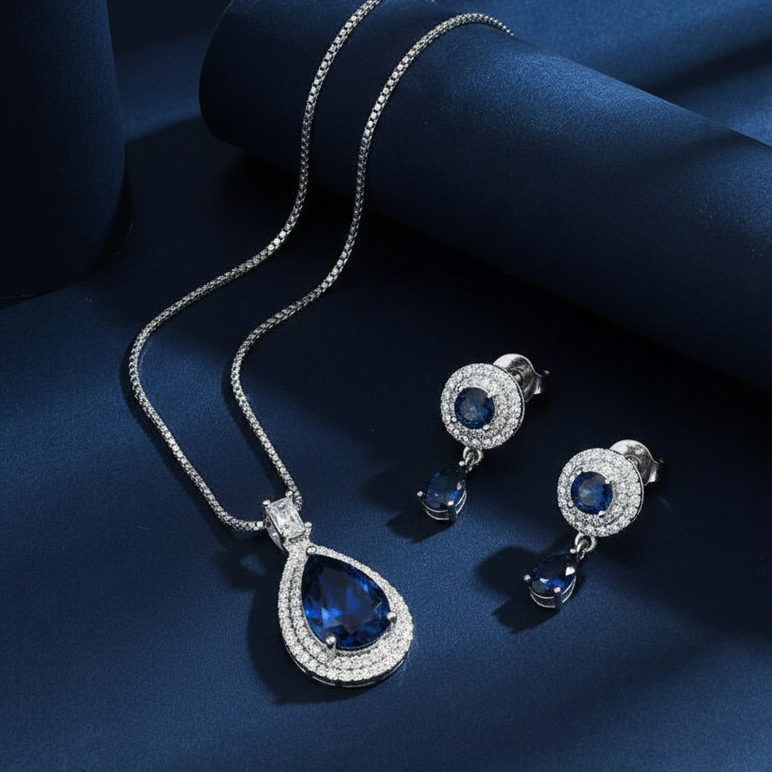 Sapphire Blue Zircon Necklace Set