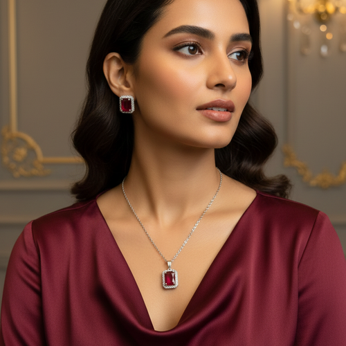 Crimson Halo Pendant & Stud Set